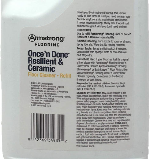 S-337 64 oz Armstrong Once'n Done Resilient & Ceramic Cleaner Refill Ready to Use