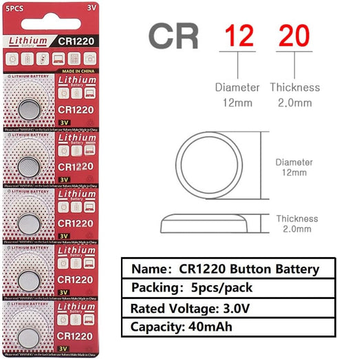 Cotchear 5pcs/Card 3V CR1220 Coin Battery Lithium, DL1220 LM1220 ECR1220 Button Cell Batteries