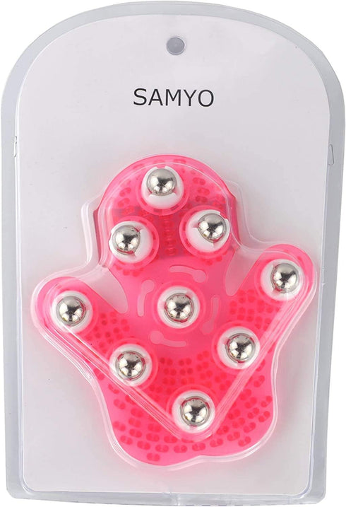 SAMYO 9 360-degree-roller Palm Shaped Massage Glove Body Massager with Metal Roller Ball Beauty Body Care (Pink)