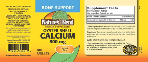 Nature's Blend Oyster Shell Calcium, 500 mg, 100 Tabs