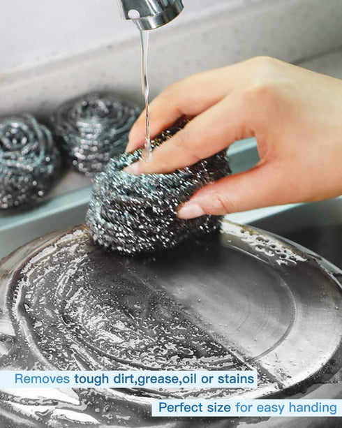 12Pcs Steel Wool Scrubber Pads for Cleaning Dishes, Pots, Ovens, Grills, Stainless Steel Scrubbers, 12 Pack