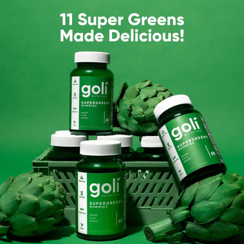 Goli SuperGreen Vitamin Gummy, 60 Count, Essential Vitamins and Minerals, Plant-Based, Vegan, Gluten-Free & Gelatin