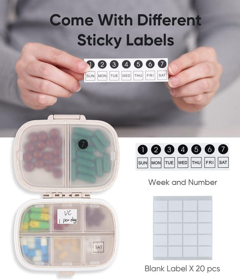 Holii Portable Travel Pill Organizer, 8 Compartments Daily Pill Box for Vitamins, Small Pill Container for Pocket Purse