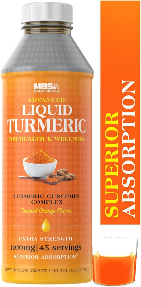 1100mg Liquid Turmeric Curcumin with Black Pepper Bioperine, 20oz Bottle, Superior Absorption for Joint Support, 45