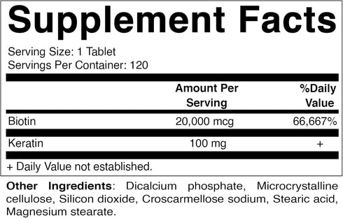 Vitamatic High Potency Biotin 20000 mcg (20mg) with Keratin 100mg - 120 Vegetarian Tablets - Biotin Supplements for Healthy Hair Skin & Nails for Adults (120 Count (Pack of 1))