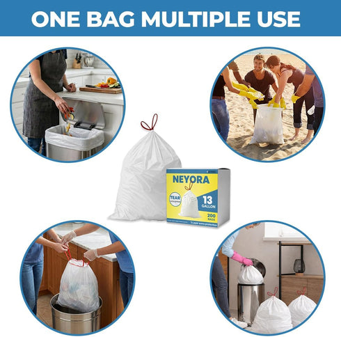 Neyora 13 -200 Count -23''27'' Gallon Trash Bags White Trash Holders Unscented Trash Bags with Drawstrings