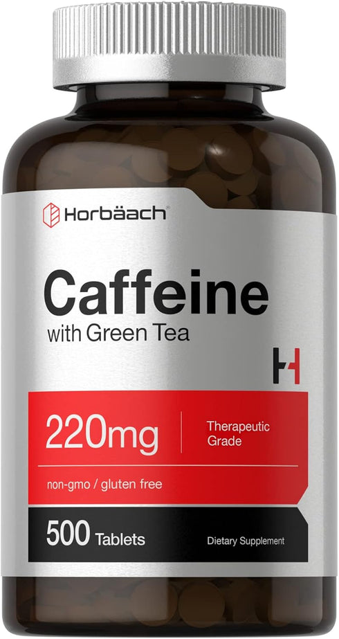 Horbaeach Caffeine Pills 200mg with Green Tea, 500 Tablets, Vegetarian Non-GMO Gluten Free