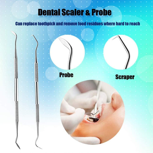 Dental Hygiene Tool Set, Stainless Steel Dental Pick and Tweezers, Gum Floss, Tooth Scraper for Personal Oral Care &