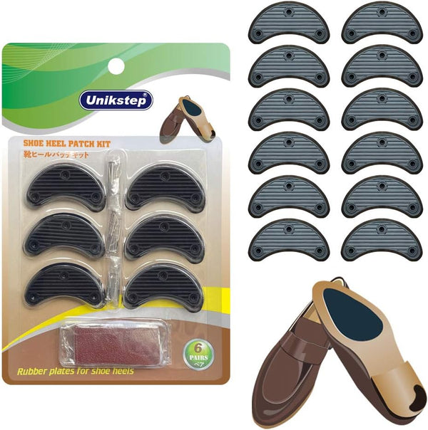 Unikstep 6 Pairs Shoe Heel Plate Tap, Replacement Kit for Worn Shoe Heel Side Repair Rubber Patch