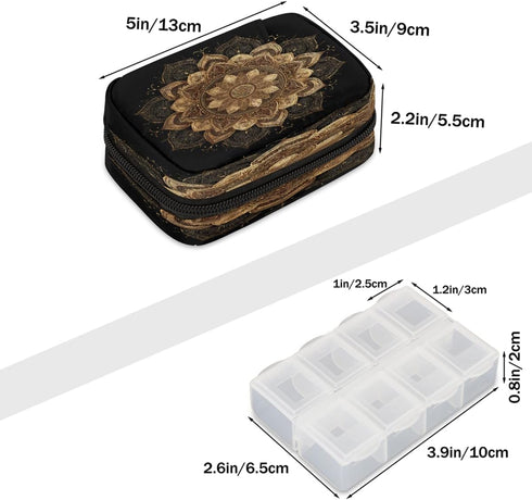 Skerhhux 7 Golden Art Mandala Pill Case Travel Pill Organizer Weekly Day Portable with Zipper Medicine Box Pill Case