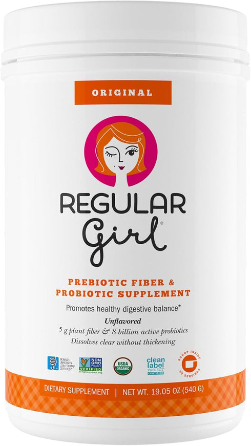 Regular Girl Organic Powder, Prebiotic Fiber Supplement and Probiotics for Women, 90 Day Supply