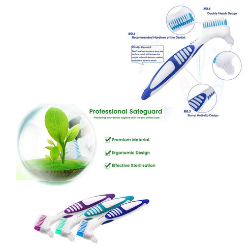 3 Pcs Denture Cleaning Brush, Portable Brushes for Denture Care, Multi-Layered Soft Bristles