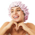 Night Sleep Satin Cap for Women Girls, Extra Large Satin Bonnet Cover, Double Side Satin Cap, Pink/Silvery Grey