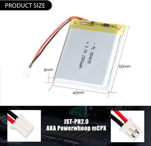 3.7V 1500mAh Lipo Battery Pack with JST Connector, Rechargeable Lithium Polymer Ion 804048