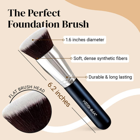 Keshima Large Flat Top Kabuki Foundation Brush - Premium Makeup Brush for Liquid, Cream, Powder - 1.6" Diameter