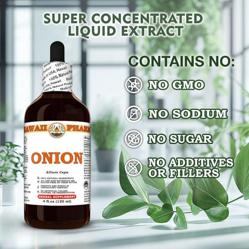 Hawaii Pharm Bulb 2 fl.oz Onion (Allium Cepa) Dry Tincture, All Natural, Vegan, Pure Liquid Extract
