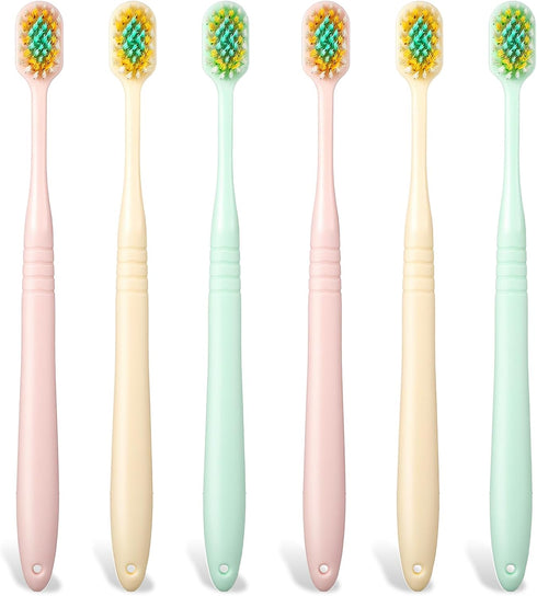 Qianyu 6 Pcs Gentle Manual Travel Toothbrushes, Extra Soft Toothbrush Adult Wide Head