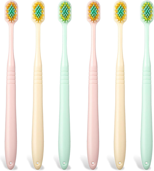 Qianyu 6 Pcs Gentle Manual Travel Toothbrushes, Extra Soft Toothbrush Adult Wide Head
