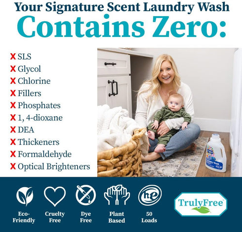 Laundry Detergent for Sensitive Skin, Plant-Based, Gentle & Safe for Baby Clothes, 50 Loads, Includes 1 Refillable