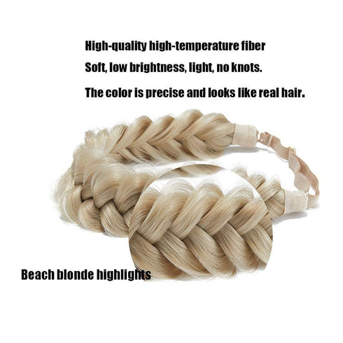 TOECWEGR Classic Synthetic Hair Braided Headband, Wide Strands Wedding Fluffy Braids Wig Band