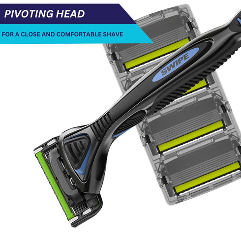 SWIPE Premium Men's 6-Blade Razor Kit with Flex Head Handle + 4 Refills (No Trimmer)