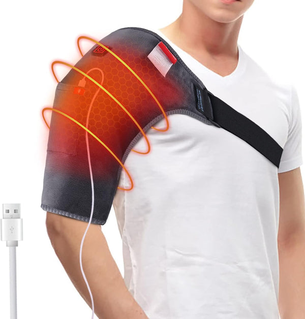 Heated USB Shoulder Wrap Pad for Rotator Cuff Pain Relief, 3 Heating Settings, Portable for Travel