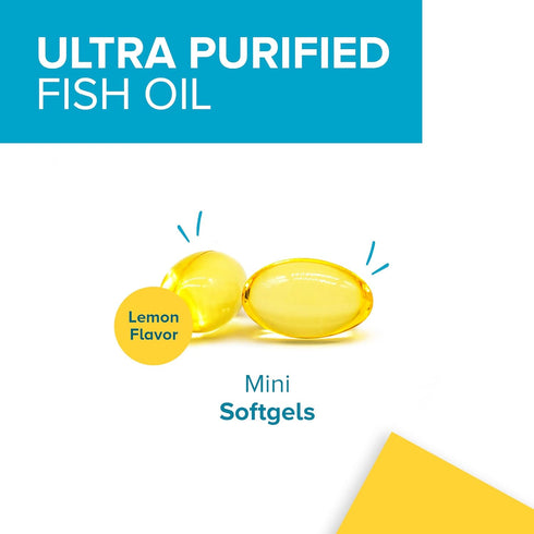 Qunol Fish Oil Omega 3 Mini Softgels, 1000mg Omega 3 EPA + DHA, Ultra Pure Supplements for Heart Health, Lemon Flavor,