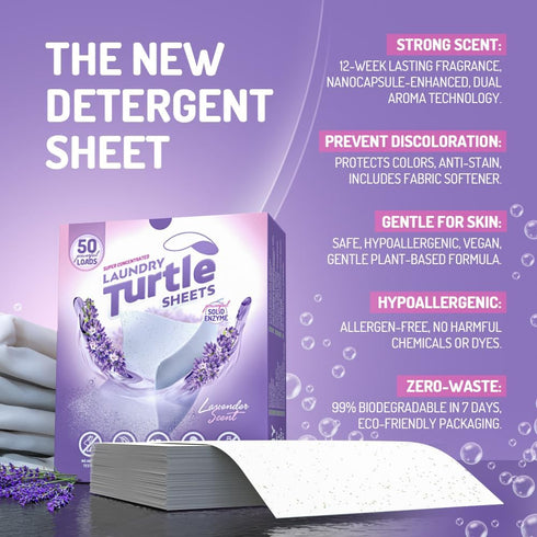 Laundry Turtle Laundry Detergent Sheets - Eco-Friendly Lavender Scented, Plant-Based, 100 Loads