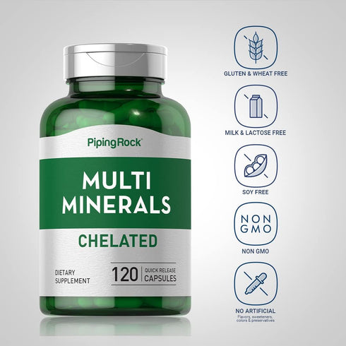Piping Rock Mega Multi Mineral Chelated Supplement | 120 Capsules | Iron Free | Non-GMO, Gluten Free