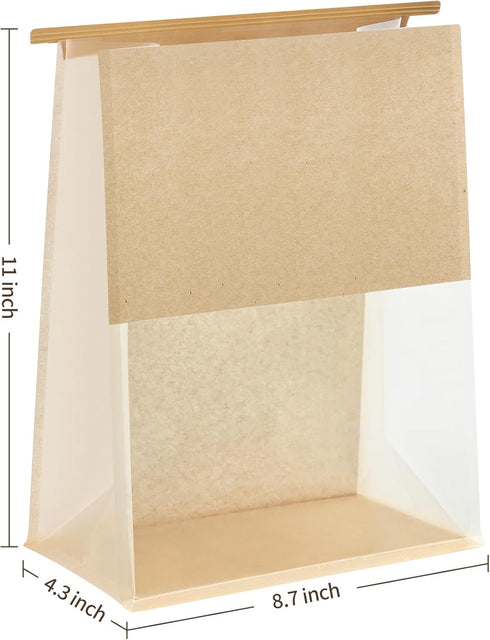 Ocmoiy 100Pcs (8.7x4.3x11 Inch) Large Paper Bread Bags, Resealable Sourdough Bread Bags, Clear Front Tin Tie Tab Lock