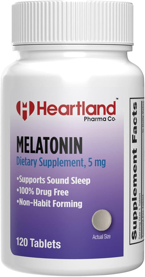 Melatonin 5mg Dietary Supplement Tablet, 120 Count, Drug Free Sleep Aid for Adults, Non-Habit Forming