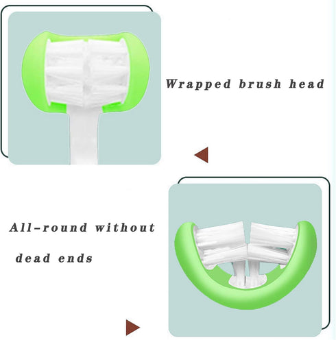 2 Pieces 3 Sided Toddler Toothbrush - Soft Bristles for Kids Tooth and Gum Care (C4 Red+Green)