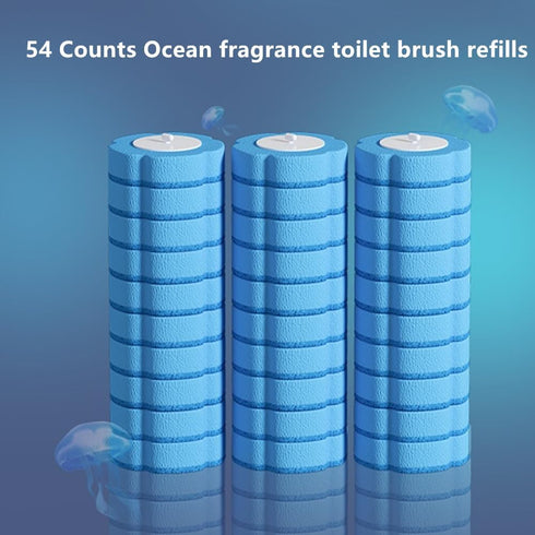54 Counts Disposable Toilet Brush Refills, Bathroom Cleaner Refill Heads (54pcs Blue Ocean)