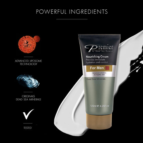 Premier Dead Sea Nourishing Cream for Men - Light Face Moisturizer, Anti-Aging, Daily Use for Younger Looking Skin, 4.2