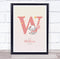 The Card Zoo Pink Baby Girl Elephant Initial W Baby Birth Details Nursery Christening Print