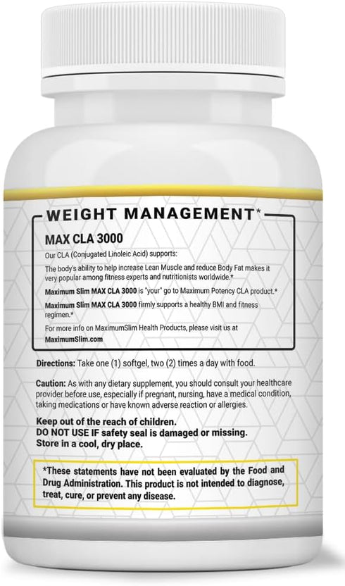 Maximum Slim MAX CLA 3000, High Potency Natural Weight Loss, 90 Count