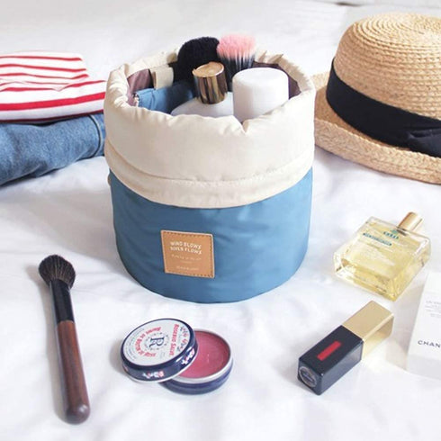 INVODA 2PCS Travel Cosmetic Bags - Barrel Makeup Bag, Portable Foldable Cases for Toiletry Bucket Organizer