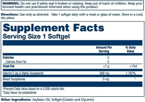 SOLARAY Vitamin E d-Alpha Tocopherol 268mg (400 IU) | Heart & Skin Health, Antioxidant Activity Support (50 Count)