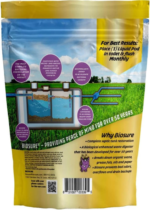 SeptiComplete Liquid Pods: 6-Month Septic Tank Enzymes Treatment and Drain Line Solutions: For RV Septic Tank Treatment, Disposable Toilet Cleaning System, and Drain Field Cleaner