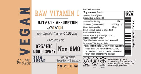 Vitamin C Extra Strength Spray, Daily Absorption Liquid Extract with Lemon, Orange, Strawberry, 2oz (60ml)