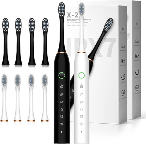 Jzxiskk Electric Toothbrush with 8 Brush Heads, 42000vpm 6 Modes IPX7 Waterproof, Soft