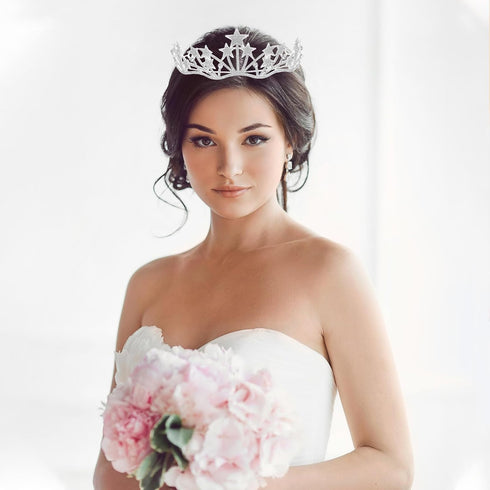 Lurrose Star Shaped Rhinestone Crowns, Bridal Tiaras Headpiece for Wedding Ceremony Party
