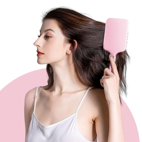 RHOS Paddle Brush for Women & Men, Detangler for Thick Curly Hair, Square Cushion Brush, 1 Pack - Pink