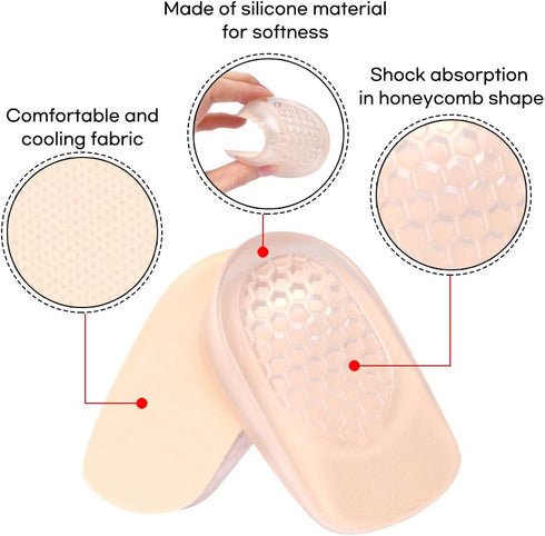 Premium Heel Cushions for Pain Relief & Shoe Comfort, Gel Inserts for Women and Men, Large, Beige
