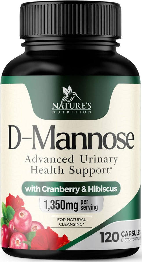 D-Mannose Supplement 1,350 mg with Cranberry & Hibiscus, 120 Capsules for Bladder and Urinary Tract Health