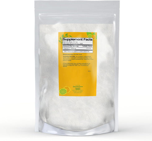 Pure Organic Ingredients Unpretentious Vitamin C Powder (1 kg) Ascorbic Acid, Resealable Bag