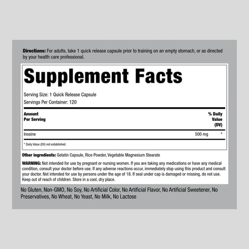 Piping Rock Inosine 500mg | 120 Capsules | Advanced Athlete Formula | Therapeutic Grade | Inositol | Non-GMO, Gluten Free Supplement