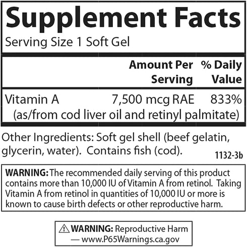 Carlson Vitamin A, 25000 IU (7500 mcg RAE), Immune Support, Vision Health, Antioxidant, 250 Softgels