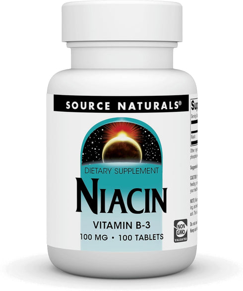 Source Naturals Niacin 100 mg Vitamin B-3, Non-GMO - 100 Tablets