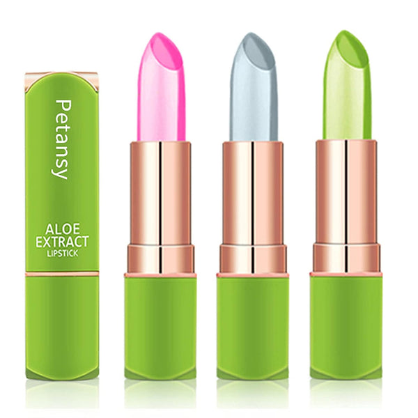Petansy 3 Packs Aloe Vera Lipstick, Long Lasting Moisturizing Lip Balm, Magic Temperature Color Change Lip Gloss Set